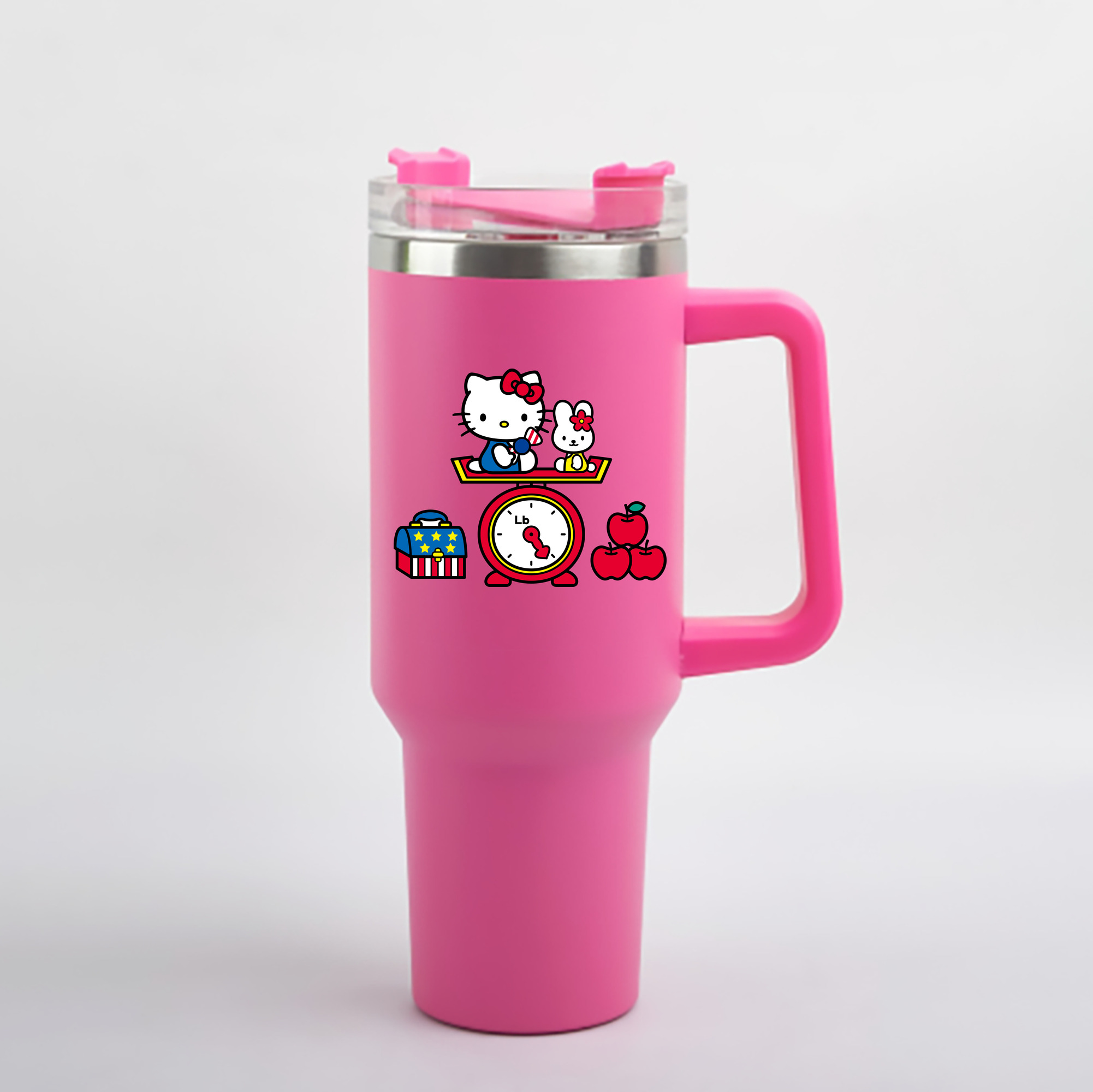 （画像用） Hello Kitty ハローキティ 1200mL車用タンブラー - クリスタルステッカー（プラスチックストロー付き）